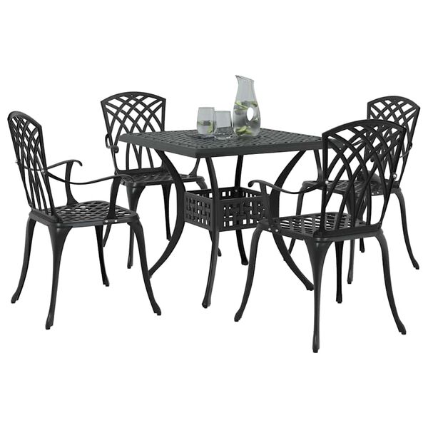 vidaXL Set di Tavolo da Giardino 5 pcs Nero Alluminio pressofuso