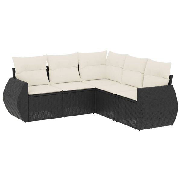 vidaXL Set Divani da Giardino 5 pz con Cuscini in Polyrattan Nero