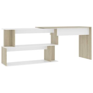 vidaXL Scrivania ad Angolo Bianca Rovere Sonoma 200x50x76 Multistrato