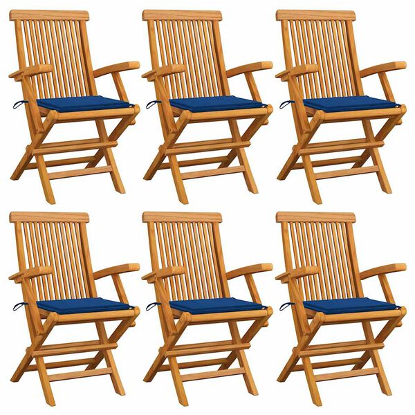 vidaXL Sedie da Giardino con Cuscini Blu Reale 6pz Legno Massello Teak