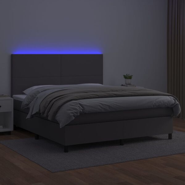 vidaXL Giroletto Molle con Materasso e LED Grigio 180x200cm Similpelle