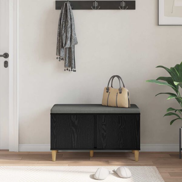 vidaXL Panca per ingresso con cuscino Rovere Nero 80 x 38 x 46 cm