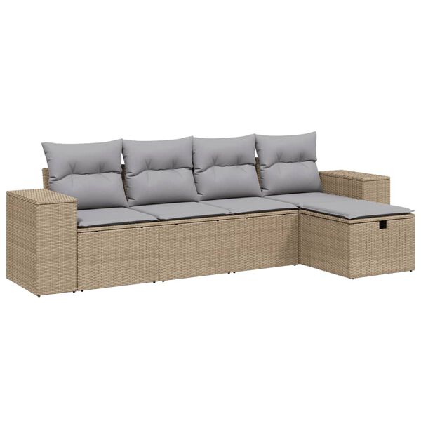vidaXL Set Divano da Giardino 5 pz con Cuscini Beige Misto Polyrattan
