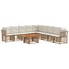 vidaXL Set Divano da Giardino 10 pz Naturale e Bianco Crema polyrattan