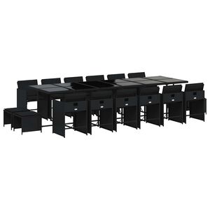 vidaXL Set da Pranzo da Giardino 17 pz con Cuscini Nero in Polyrattan
