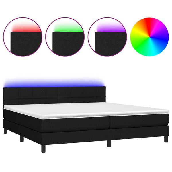 vidaXL Letto a Molle Materasso e LED Nero 200x200cm in Tessuto
