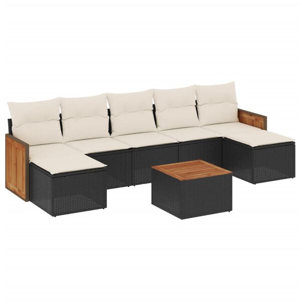 vidaXL Set Divani da Giardino con Cuscini 8 pz Nero in Polyrattan