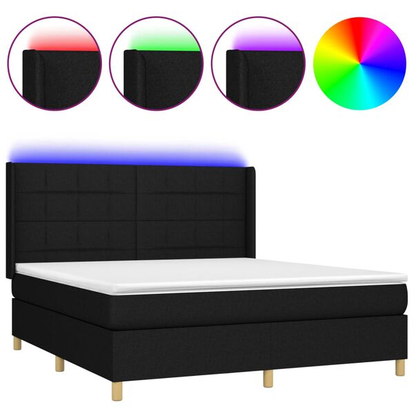vidaXL Letto a Molle con Materasso e LED Nero 160x200 cm in Tessuto