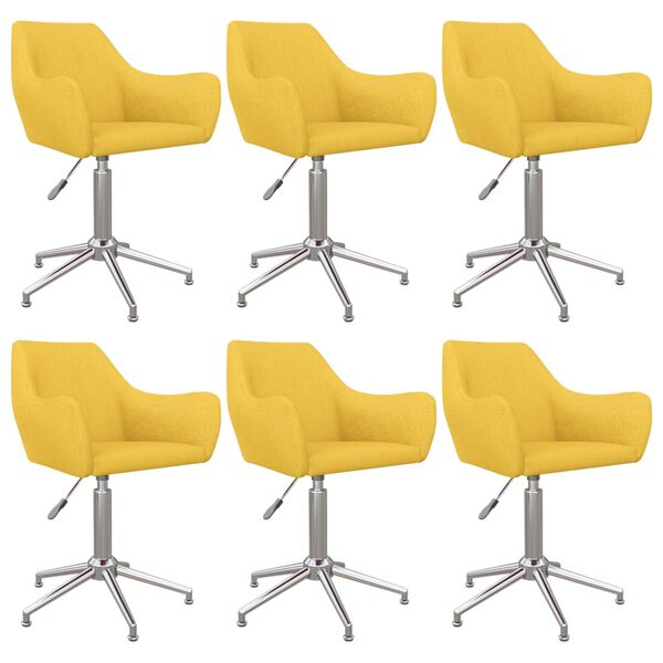 vidaXL Sedie da Pranzo Girevoli 6 pz Gialle in Tessuto