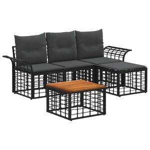 vidaXL Set di divani da esterno 5 pcs Nero e Grigio scuro Poliestere