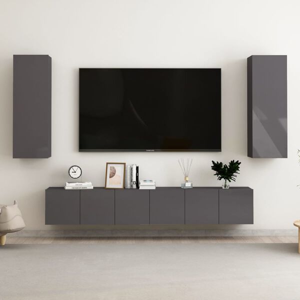 vidaXL Set Mobili TV 5 pz Grigio Lucido in Legno Multistrato
