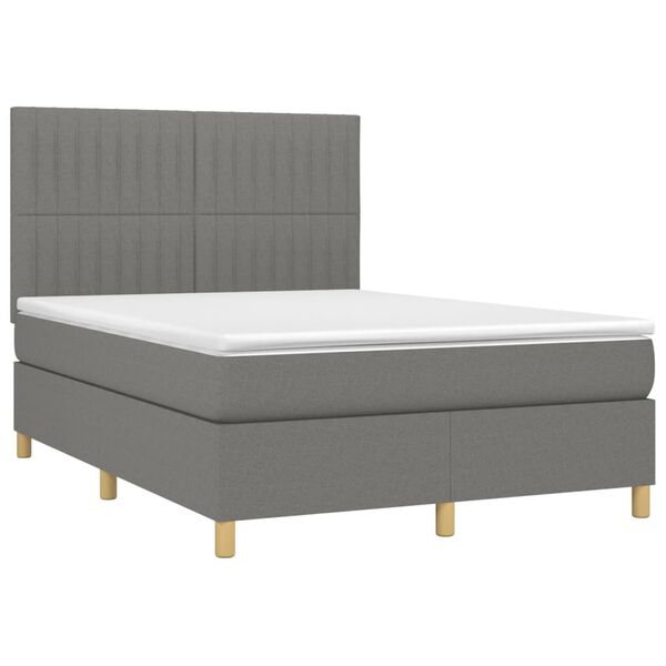 vidaXL Letto a Molle Materasso e LED Grigio Scuro 140x190cm in Tessuto