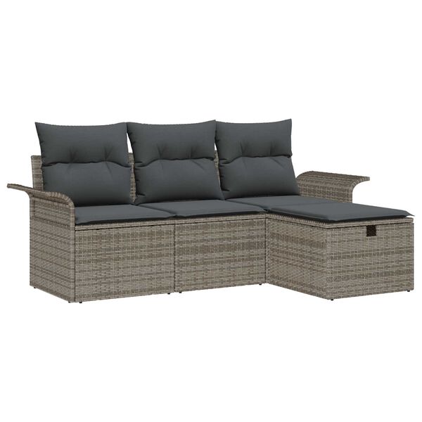 vidaXL Set Divano da Giardino con cuscino 4 pcs Grigio polyrattan