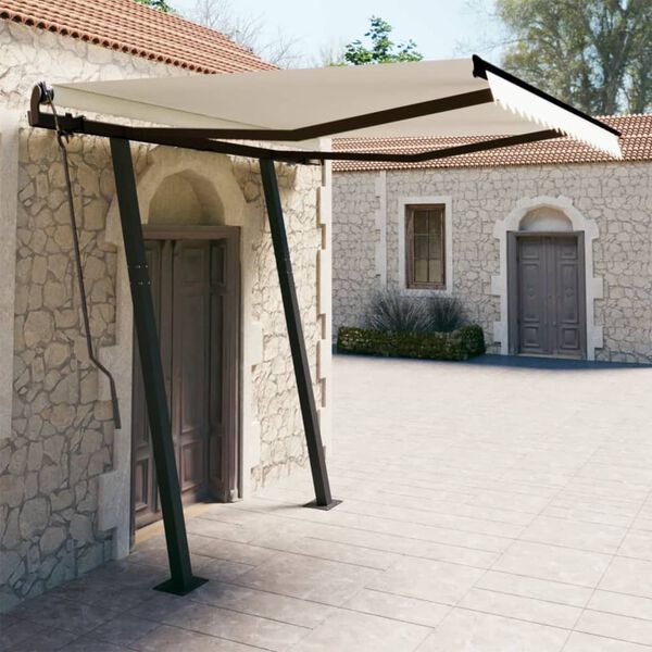 vidaXL Tenda da Sole Retrattile Manuale con Pali 3x2,5 m Crema