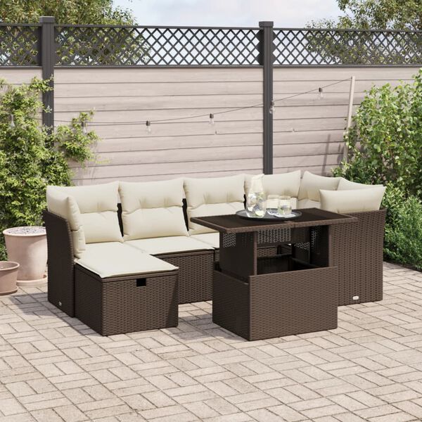 vidaXL Set Divani da Giardino 7 pz con Cuscini Marrone in Polyrattan