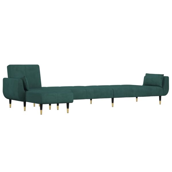 vidaXL Divano Letto a L Verde Scuro 275x140x70 cm in Velluto