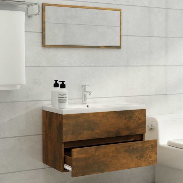 vidaXL Set Mobili da Bagno 2 pz Rovere Fumo in Legno Multistrato