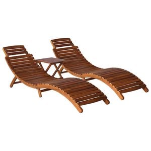 vidaXL Lettino Prendisole 3 pz con Tavolino in Legno Massello d'Acacia