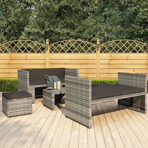 vidaXL Set Divani da Giardino 5 pz con Cuscini in Polyrattan Grigio