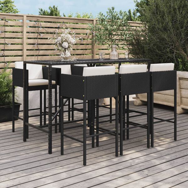 vidaXL Set Bar da Giardino 7 pz con Cuscini in Polyrattan Nero