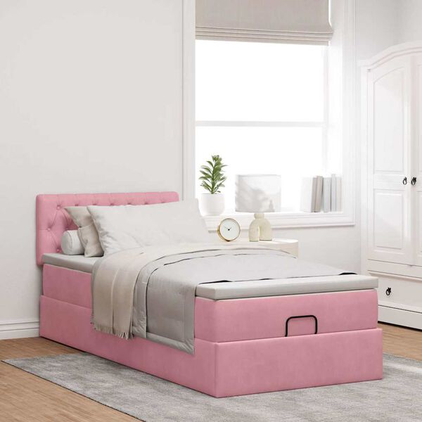 vidaXL Struttura Letto Pouf con Materasso Rosa 100x200 cm Velluto