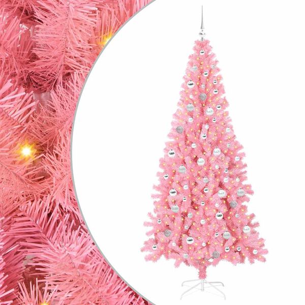 vidaXL Albero di Natale con 300 LED con supporto Rosa 210 cm PVC