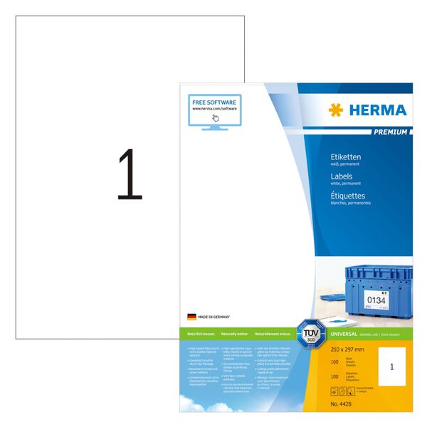 HERMA Etichette Permanenti PREMIUM A4 210x297 mm 100 Fogli