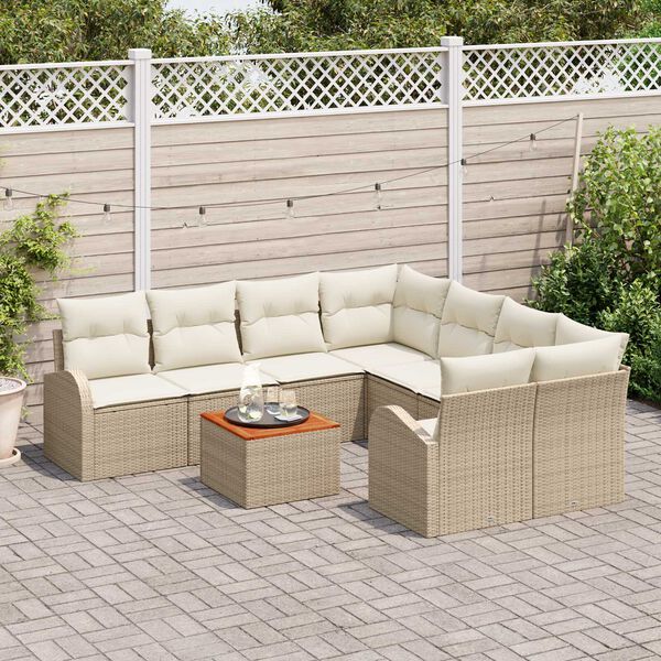 vidaXL Set Divano da Giardino 9 pcs Beige e Crema polyrattan