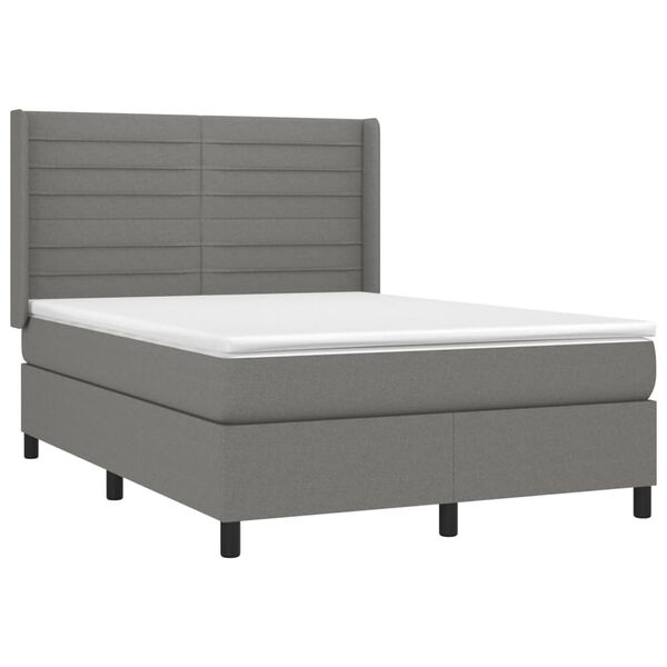 vidaXL Letto a Molle Materasso e LED Grigio Scuro 140x200cm in Tessuto