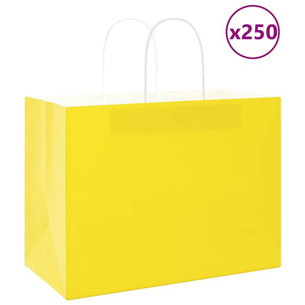 vidaXL Sacchetti di Carta 250 pz con Manici Gialli 32x17x25 cm