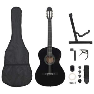 vidaXL Set Chitarra Classica per Principianti 12 pz Nera 4/4 39"