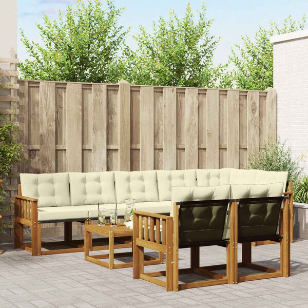 vidaXL Set di divani da esterno con cuscino 9 pcs Naturale e Crema