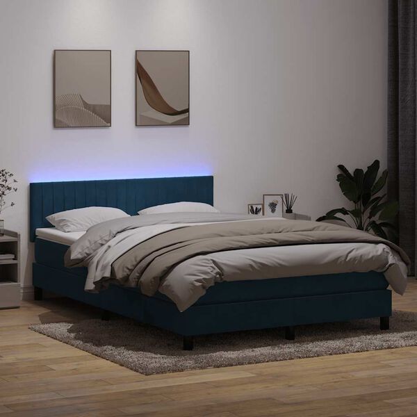 vidaXL Letto a Molle con Materasso e LED Blu Scuro 140x220 cm Velluto