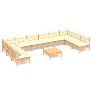 vidaXL Set Divani da Giardino 11 pz con Cuscini Crema Massello di Pino