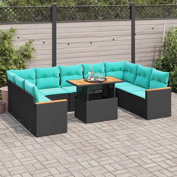 vidaXL Set Divani da Giardino 10pz con Cuscini in Polyrattan Nero