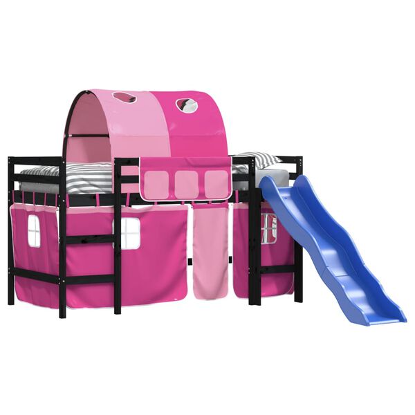 vidaXL Letto a Soppalco con Tunnel Bambini Rosa 80x200cm Massello Pino