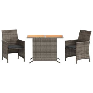 vidaXL Set da Bistr&ograve; 3 pz con Cuscini Grigio in Polyrattan
