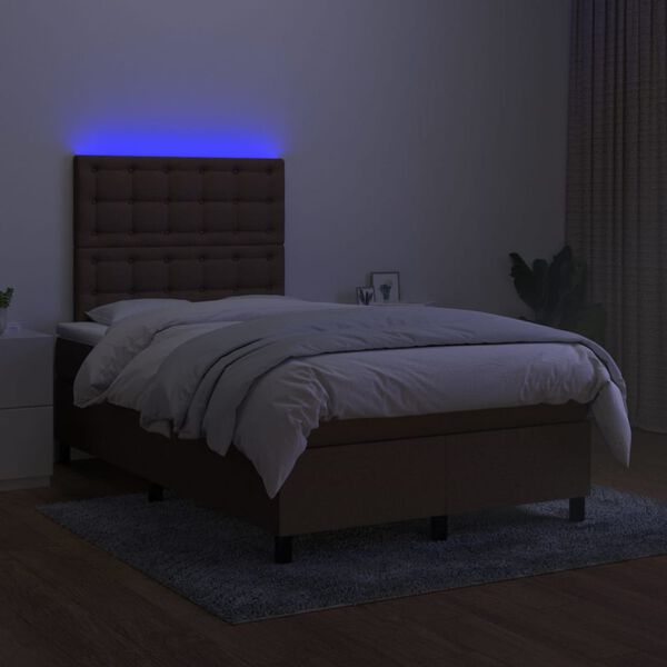 vidaXL Letto a Molle Materasso e LED Marrone Scuro 120x200 cm Tessuto