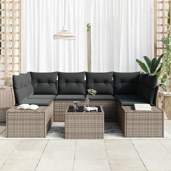 vidaXL Set Divano da Giardino con cuscino 8 pcs Grigio polyrattan