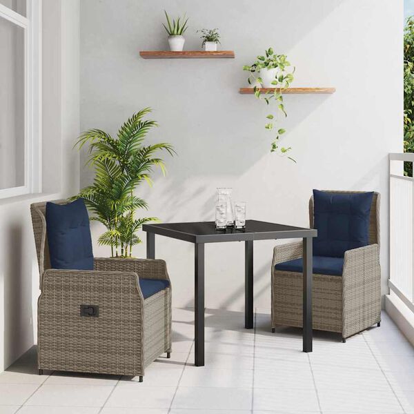 vidaXL Set da Pranzo per Giardino 3 pcs Grigio Poly Rattan