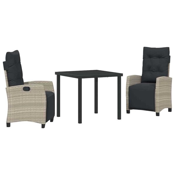 vidaXL Set da Pranzo per Giardino 3 pcs Grigio chiaro polyrattan