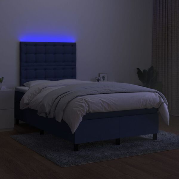 vidaXL Letto a Molle con Materasso e LED Blu 120x190 cm in Tessuto
