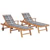 vidaXL Lettini Prendisole 2 pz con Cuscino Grigio a Quadretti in Teak