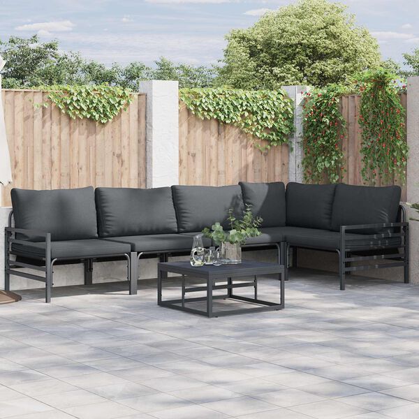 vidaXL Set Divano da Giardino con cuscino 5 pcs Nero Acciaio