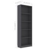 vidaXL Libreria a 5 Ripiani Grigia 60x24x175 cm in Legno Multistrato