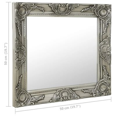 vidaXL Specchio da Parete Stile Barocco 50x50 cm Argento