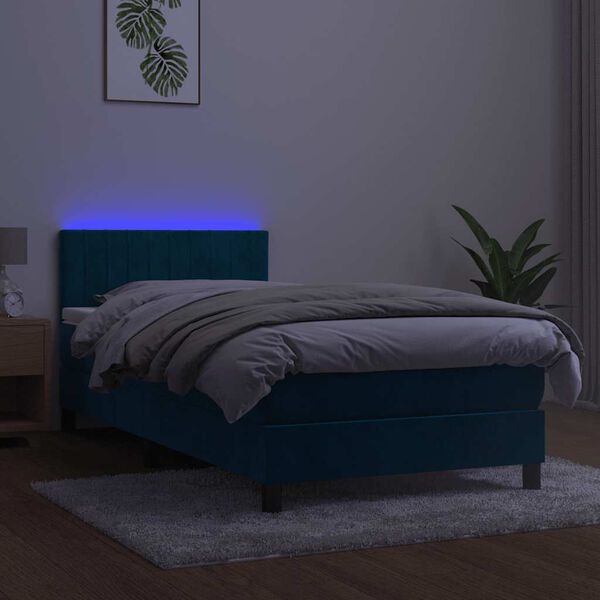 vidaXL Letto a Molle con Materasso e LED Blu Scuro 90x190cm in Velluto