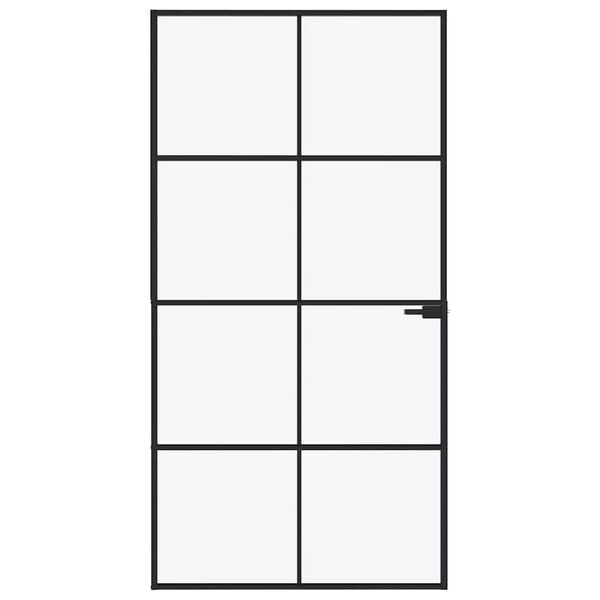 vidaXL Porta Interna Nera 102x201,5 Vetro Temperato Alluminio Sottile