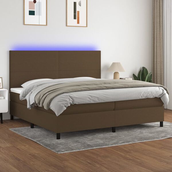 vidaXL Letto a Molle Materasso e LED Marronescuro 200x200cm in Tessuto