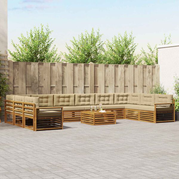 vidaXL Set divani 11 pcs Naturale e Beige Legno di Acacia Massello